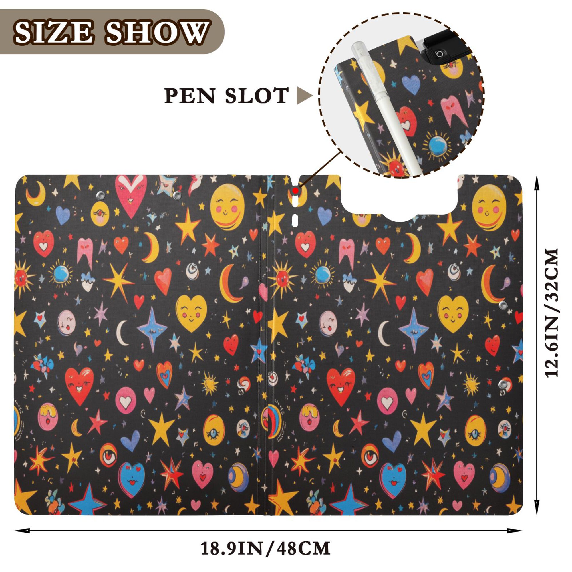 FORMRS A4 Clipboard Folder with Pen Holder Horizontal Foldable School Office Binder, Moon Pattern
