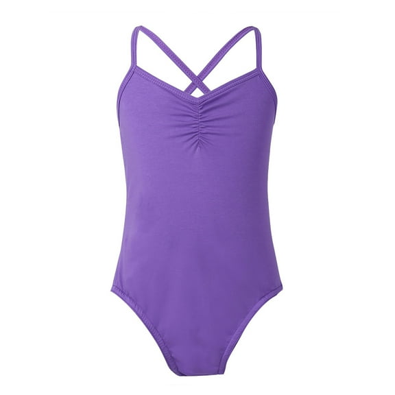 YiZYiF Kids Girls Ballet Camisole Leotard Basic Criss-Cross Straps Gymnastic Leotard Purple 5-6