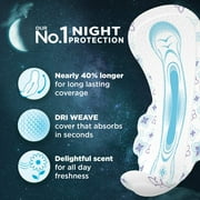Whisper Bindazzz Night Sanitary Pads|Pack Of 44 Thin Pads|Xl+|Upto 0% Leaks|40% Longer & Wider Back|Dry Top Sheet|Long Lasting Coverage|Faster Absorption|31.7 Cm Long|With Disposable Wrap