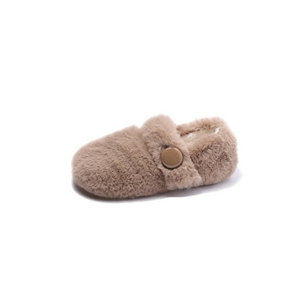 

Lacyhop Kids Warm Shoes Soft Plush Slippers Comfort Fuzzy Slipper Winter Casual Flats Breathable Fluffy Mary Jane Khaki 11C