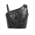 thumbnail image 2 of iixpin Kids Girls Off Shoulder Shiny Sequins Crop Tank Tops Sparkly Club Party Dance Top Latin Jazz Dancewear Black 10, 2 of 5