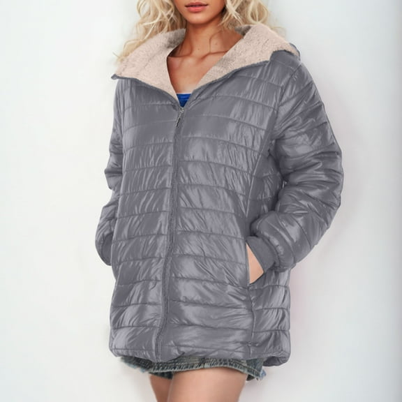 Quilted Jackets for Women, Women's Plus Fleece Cotton Jacket Warm Lamb Fleece Top Coat Sweater Coat on Clearance