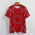 thumbnail image 3 of Red Paisley Bandana-1 Women's Short Sleeve T-Shirt Crew Neck Casual Summer Trendy Loose Fit Tops, 3 of 6