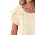 thumbnail image 4 of DondPO Womens Tops Womens Solid Color Casual Round Neck Pleated Line Chest Petal Short Sleeve T Shirt Top Blouse Womens Dressy Tops Tops for Women Trendy Beige L, 4 of 7