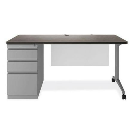 Alera Modern Teacher Series Pedestal Desk, Left-Side Pedestal: Box/Box/File, 60" x 24" x 28.75", Charcoal Woodgrain/Gray