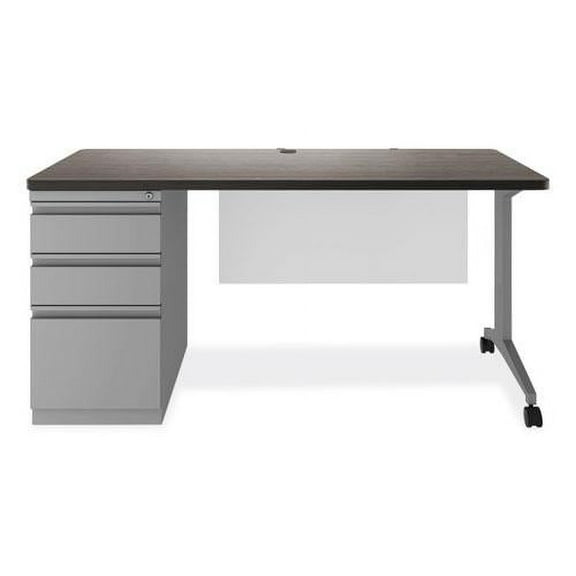 Alera ALEMSD6024CH 60 x 24 x 28.75 in. Modern Teacher Series Pedestal Desk - Charcoal Woodgrain & Gray