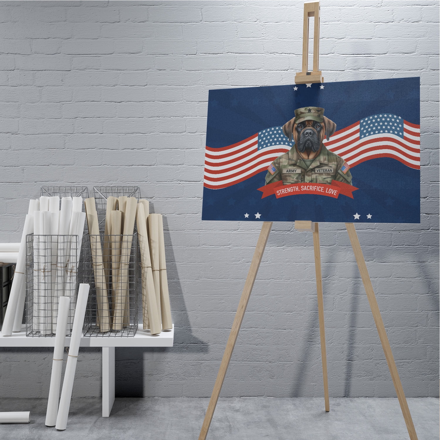 Happy Father's Day Honoring Veterans Bullmastiff in Army Uniform Horizontal Matte Canvas Poster Dog Lover Wall Art Home Decor - 13007