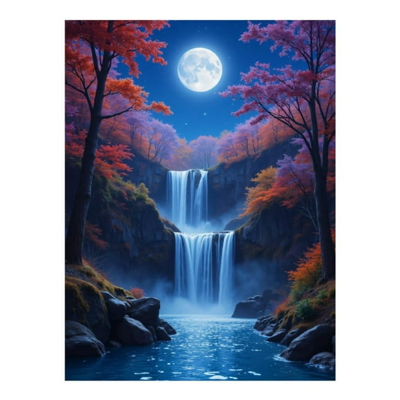 Diamond Art Kit for Adults, Moonlit Waterfall Autumn Serenity Diamond Painting for Adults Beginners, DIY Diamond Art Painting Kits, 5D Diamond Painting Crafts for Home Decor 12x16 Frameless