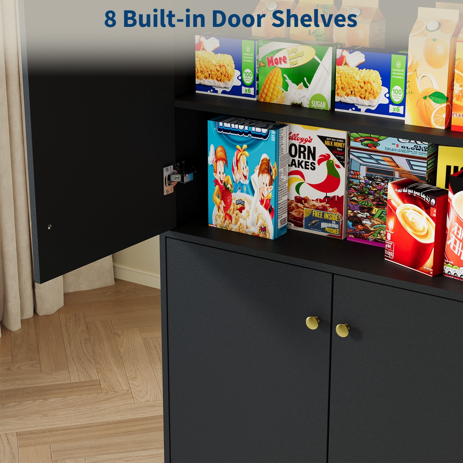 Garvee 67.3" Tall Pantry Cabinet, 4-Door Kitchen Food Storage Cabinet with Adjustable Shelves, Freestanding Pantry Cupboard Organizer for Dining Room, Living Room, Utility Room, Black