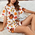 thumbnail image 4 of Wukai Thanksgiving Turkey Leaves Print Women's Pajama Set - Short-Sleeve Top and Shorts with Elastic Waistband and Pockets for Loungewear, Yoga, and Casual Wear-Large, 4 of 6