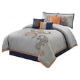 thumbnail image 4 of Chezmoi Collection 7-Piece Navy Orange Paisley Floral Embroidery Comforter Bedding Set (King), 4 of 4