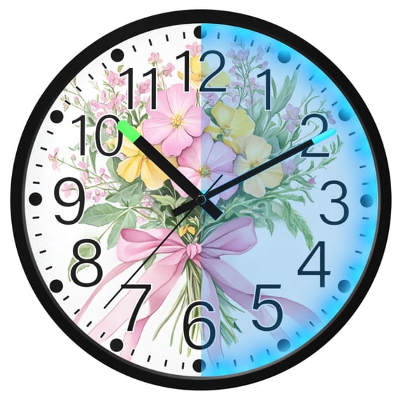 Ryvnso Flowers Bouquet 12 Inch Night Light Wall Clock Silent Battery Operated Luminous Clocks