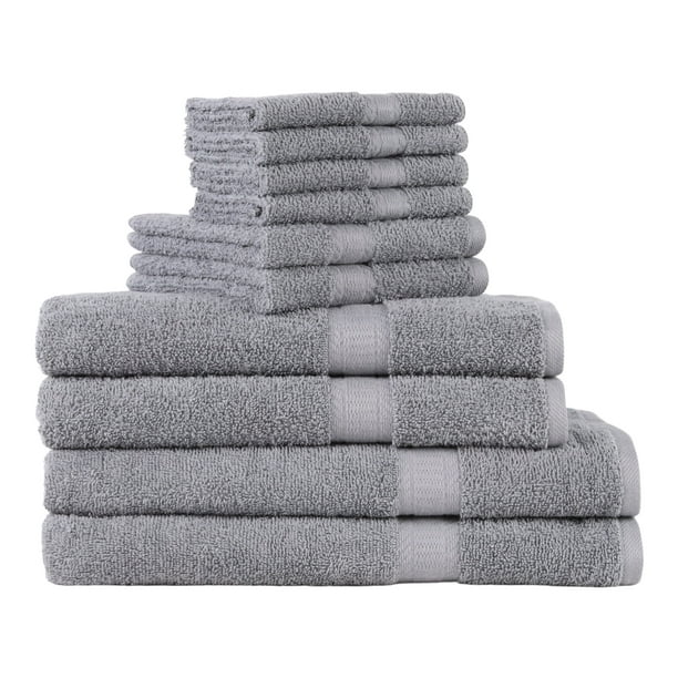 Mainstays Solid 10-Piece Bath Towel Set, School Grey