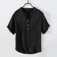 thumbnail image 3 of Migroa Men's Fashion Shirt Casual Beach T-Shirts Solid Tops Shirts for Men 3/4 Sleeve Regular-Fit Henley T-Shirt Summer Lightweight Beach Yoga Tops Black 4XL, 3 of 5