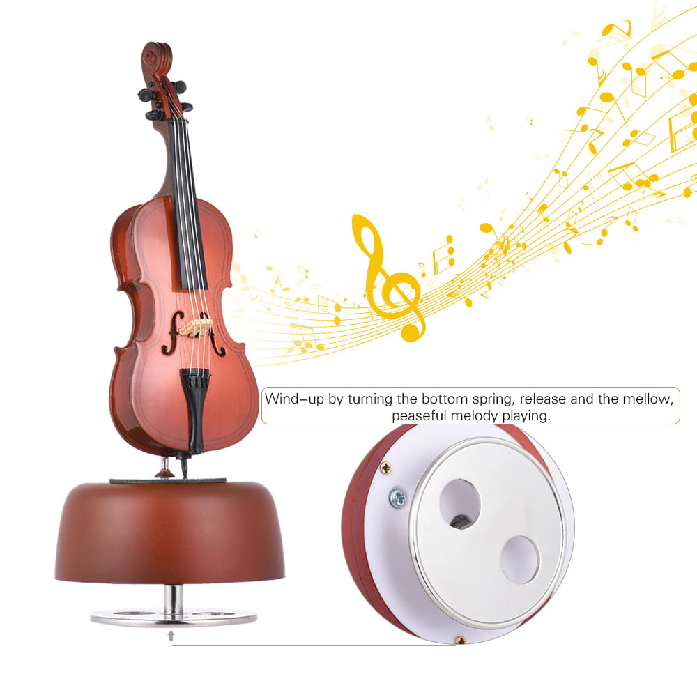 Classical Wind Up Cello Music Box Instrument Miniature Replica Artware Gift K1F7 
