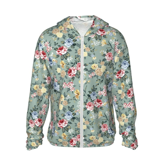 Vsdgher Sweat à Capuche Imprimé Fleurs Roses pour Adultes, Protection Solaire à Manches Longues pour Hommes et Femmes, Pêche, Course, Natation - Très Grand