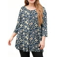thumbnail image 2 of Dweltoz Plus Size Shirts for Women L-4XL Summer Crew Neck Tops 3/4 Sleeve T-Shirts Oversized Floral Print Tees Blouses,Blue L, 2 of 5