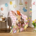 thumbnail image 3 of Throw Blanket Fleece Throw Blanket 50x80in, Spring Easter Cute Rabbit Tulip Soft Lightweight Bed Blankets Flower Butterfly on Pink Plaid Fuzzy Couch Blankets for All Season, 3 of 9