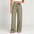 thumbnail image 5 of AherBiu Cotton Linen Pants for Women Lightweight Wide Leg High Waisted Summer Casual Loose Trousers with Pockets, 5 of 8