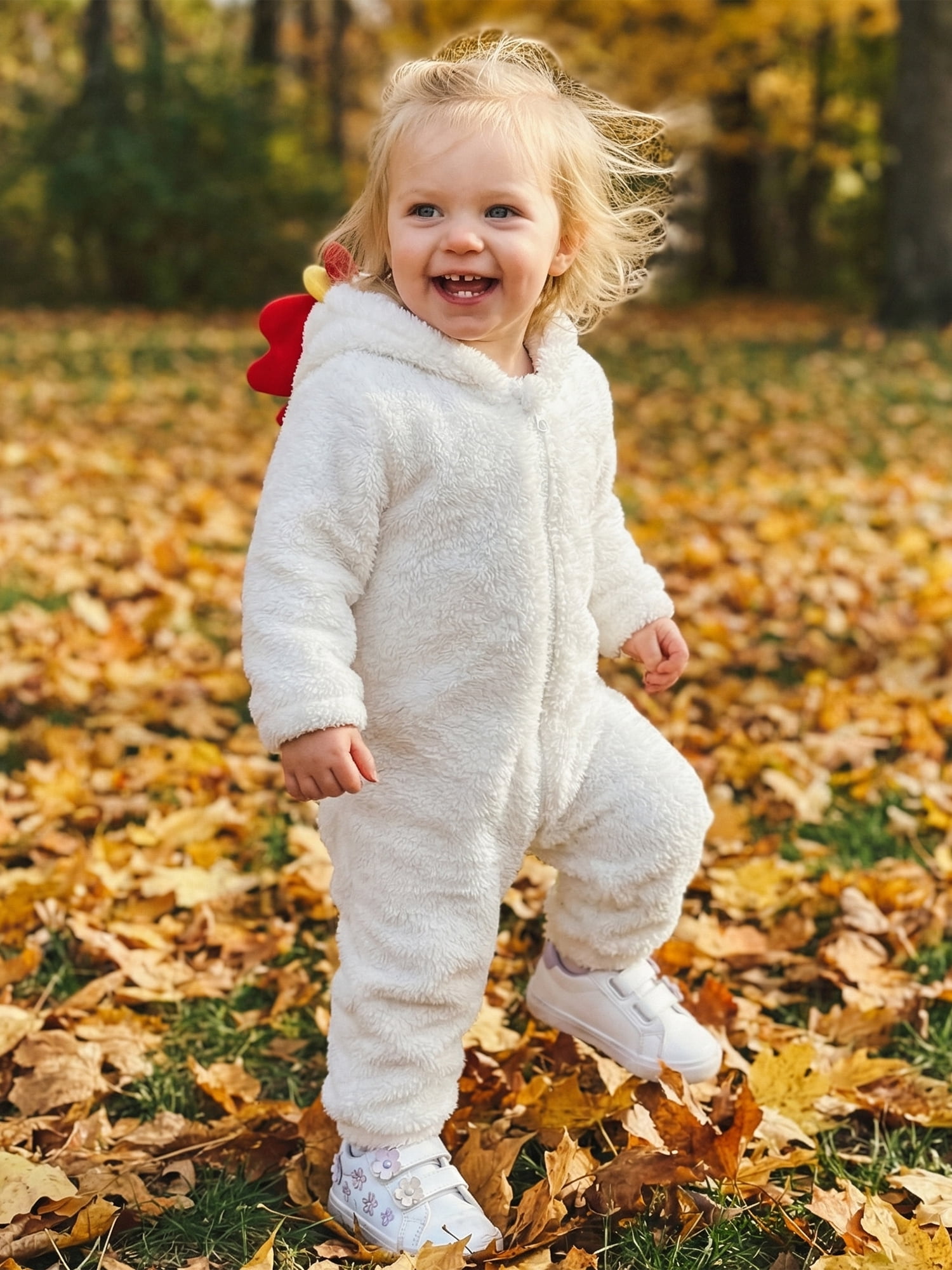 RUINIXCW Newborn Baby Halloween Chick Chicken Costume Infant Baby Girl Boy Halloween Outfit Fall Winter Romper Warm Plush Long Sleeve Zipper Hood Jumpsuit with Tail