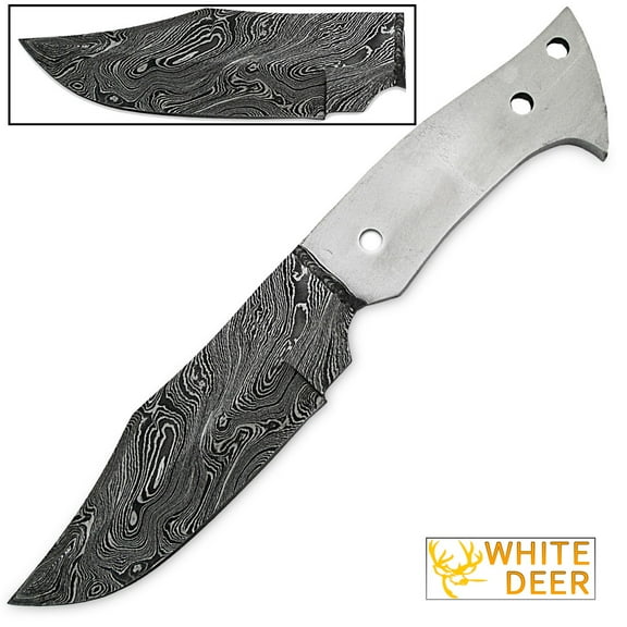 1095HC Damascus Steel Clip-Point Knife Blank DIY Make-Your-Own Handle