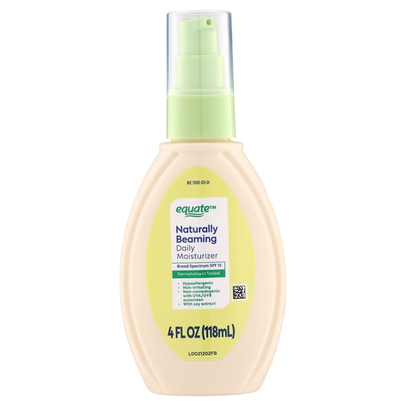 Equate Naturally Beaming Daily Face Moisturizer SPF 15, 4 fl oz