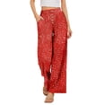 thumbnail image 3 of Delayuji Women's Wide Leg Pants Printed Summer Casual Palazzo Pants Drawstring Loose Fashion with Button High Elastic Waisted Pants Trousers With Pockets, 3 of 7