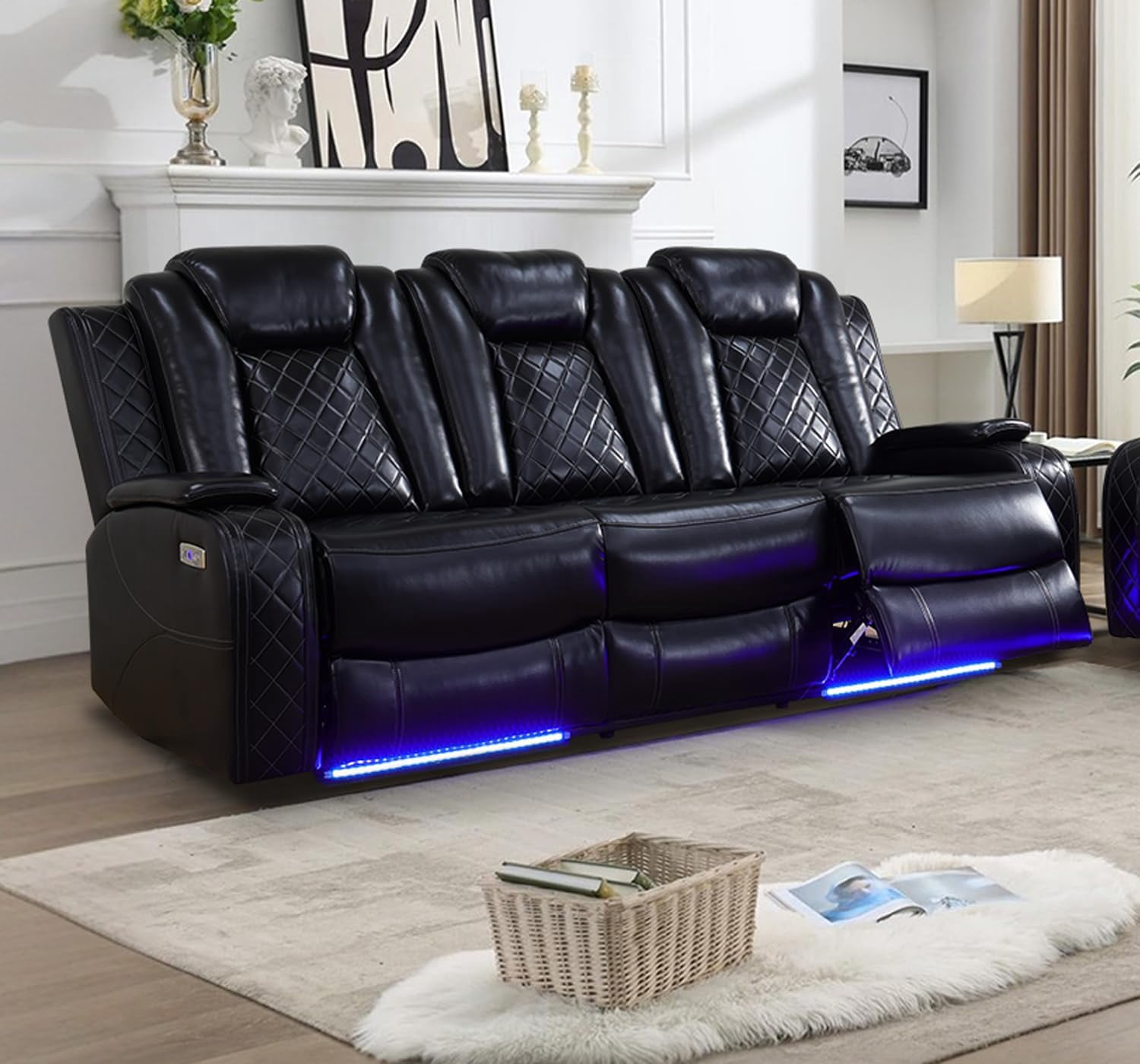 Multifunction Power Air Leather Recliner Sofa with LED Lights, Living Room Furniture, Reclining Sofa, loveseat, Chair with USB Port/Storage