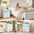 thumbnail image 6 of Aunfebrco Nightstand with Charging Station and LED Lights, Bedside Table with 2 Storage Drawers and Lockable Sliding Desktop for Bedroom, White, 6 of 10