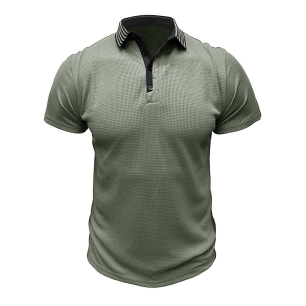 Camisetas Mens Beefy Muscle Color Sólido Turndown Collar Blusa Top, Camisetas de Manga Corta para Hombre