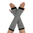 thumbnail image 1 of Señoras invierno sin dedos pulgar agujero calentador de manos estiramiento fiesta codo guantes largos de punto Blanco negro One Size, 1 of 6