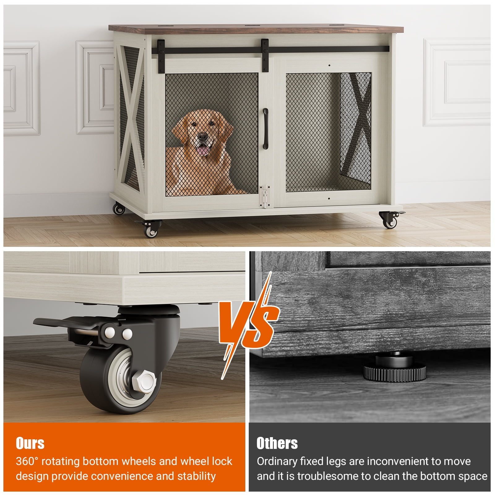 Farmhouse Chic: 37" Dog Crate as Home Decor | Stylish Sliding Door Kennel That Enhances Your Living Space