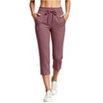 thumbnail image 4 of VBVC Women's Drawstring Capri Sweatpants , Casual Slim Summer Joggers For Women , Ladies' Straight Leg Crop Pants with Pockets, Pink , S-2XL, 4 of 6