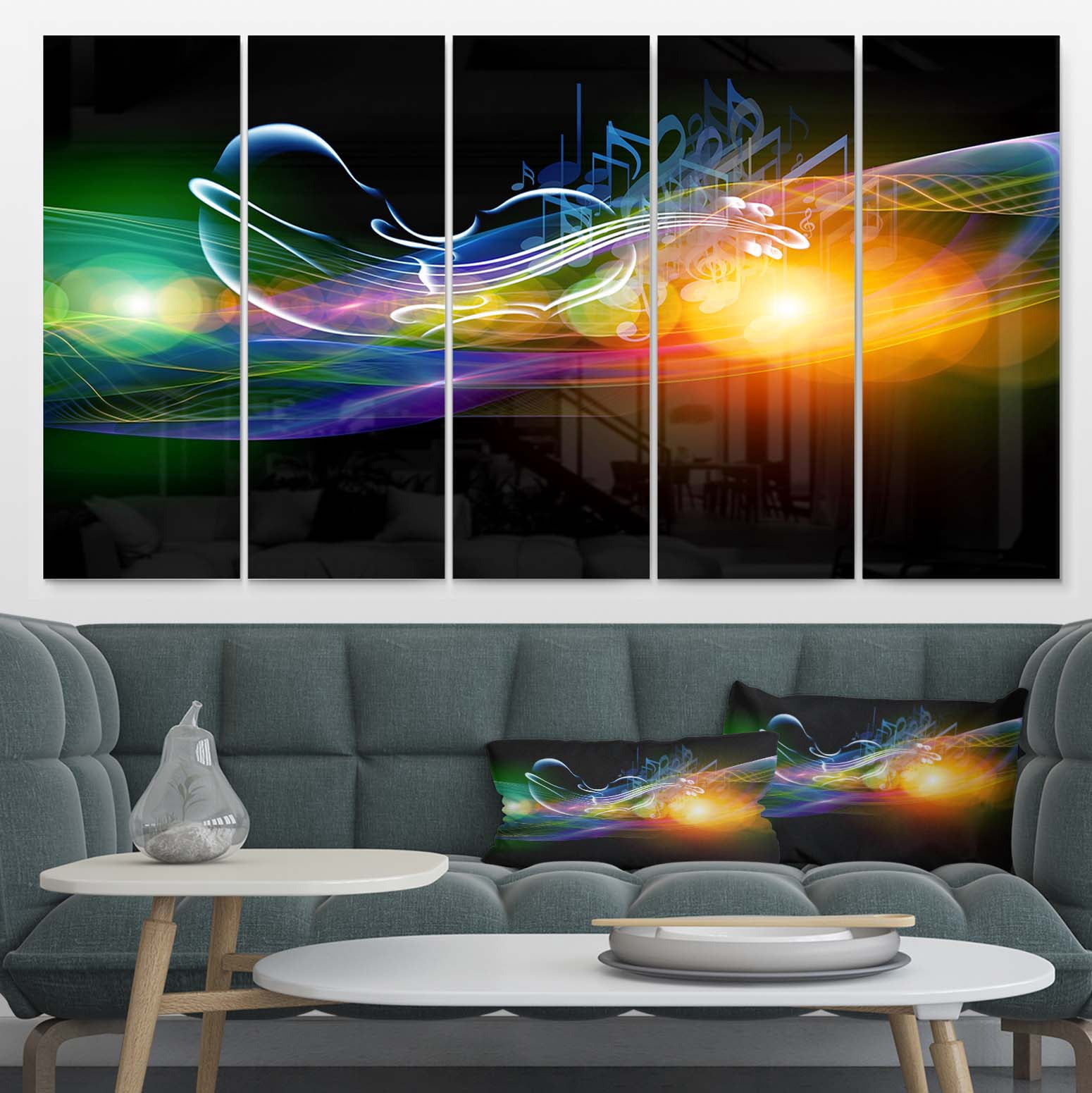 Waves of Music Fractal Design 28 in x 60 in Painting Art Prints, by Designart