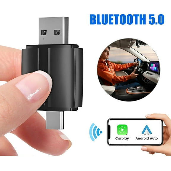 Wireless Bluetooth Car Stereo CarPlay & Android Auto Adapter 2-in-1 - USB C/USB Dongle for iPhone & Android - Convert Factory Wired to Wireless - Works with iOS 10  Android 11  - Plug & Play