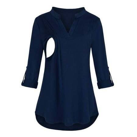 

TANGNADE Women Maternity Long Sleeve Solid Color Nursing Tops Blouse For Breastfeeding