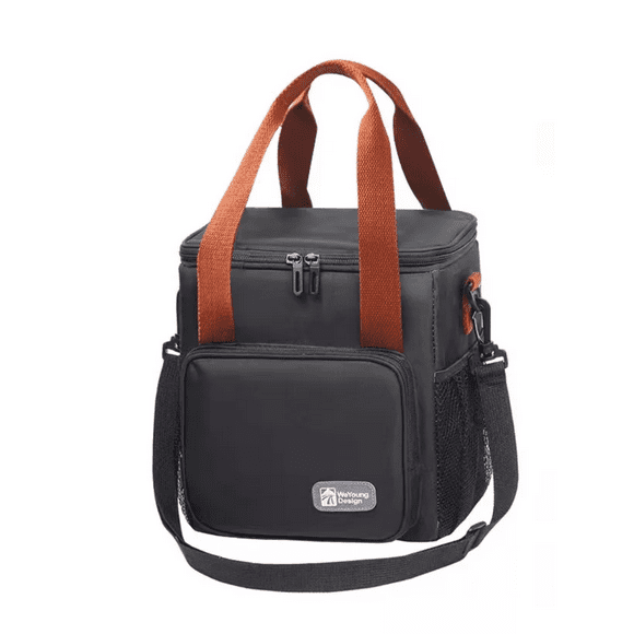 Lonchera Térmica De Gran Capacidad Con Correas P/hombro Negro Cintas Marron