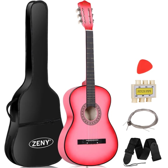 ZENY 38" Acoustic Guitar for Beginners, Student Starter Kit with Gig Bag, Strap, Tuner & Picks -Pink
