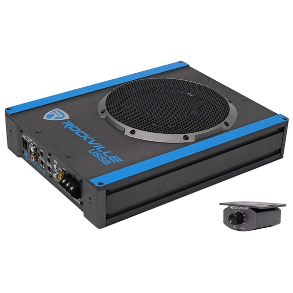 Rockville USS8 8"" 600w Slim Under-Seat Active Powered Car/Truck Subwoofer Sub Black
