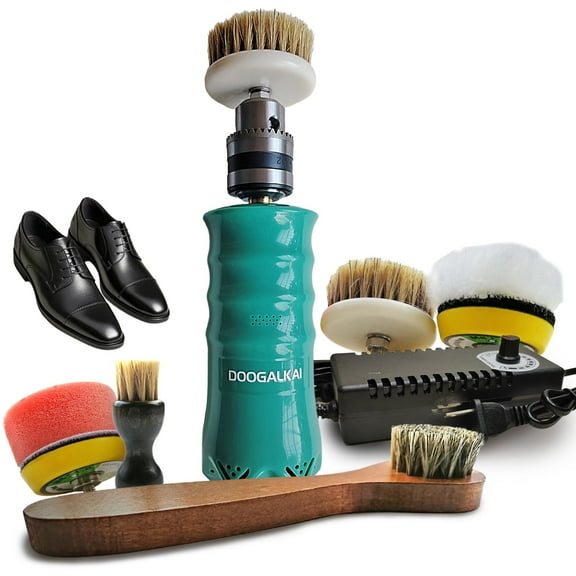 DOOGALKAI 60W Adjustable Speed Electric Shoe Polisher Kit with Leather Care, Bristle Brush, Shoe Shine Set