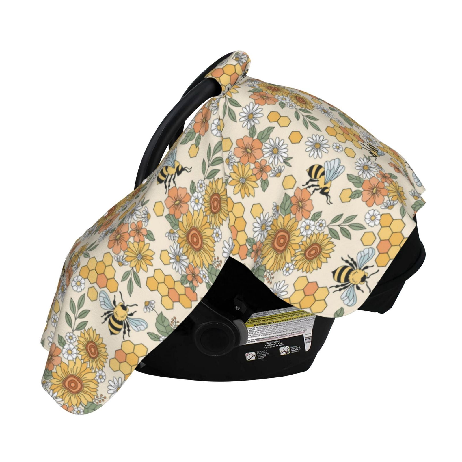 Naloa Hippie Bee Honeycomb Baby Car Seat Cover, Breathable Baby Carrier Cover, Multiuse Baby Carrier Cover & Nursing Breastfeeding Cover