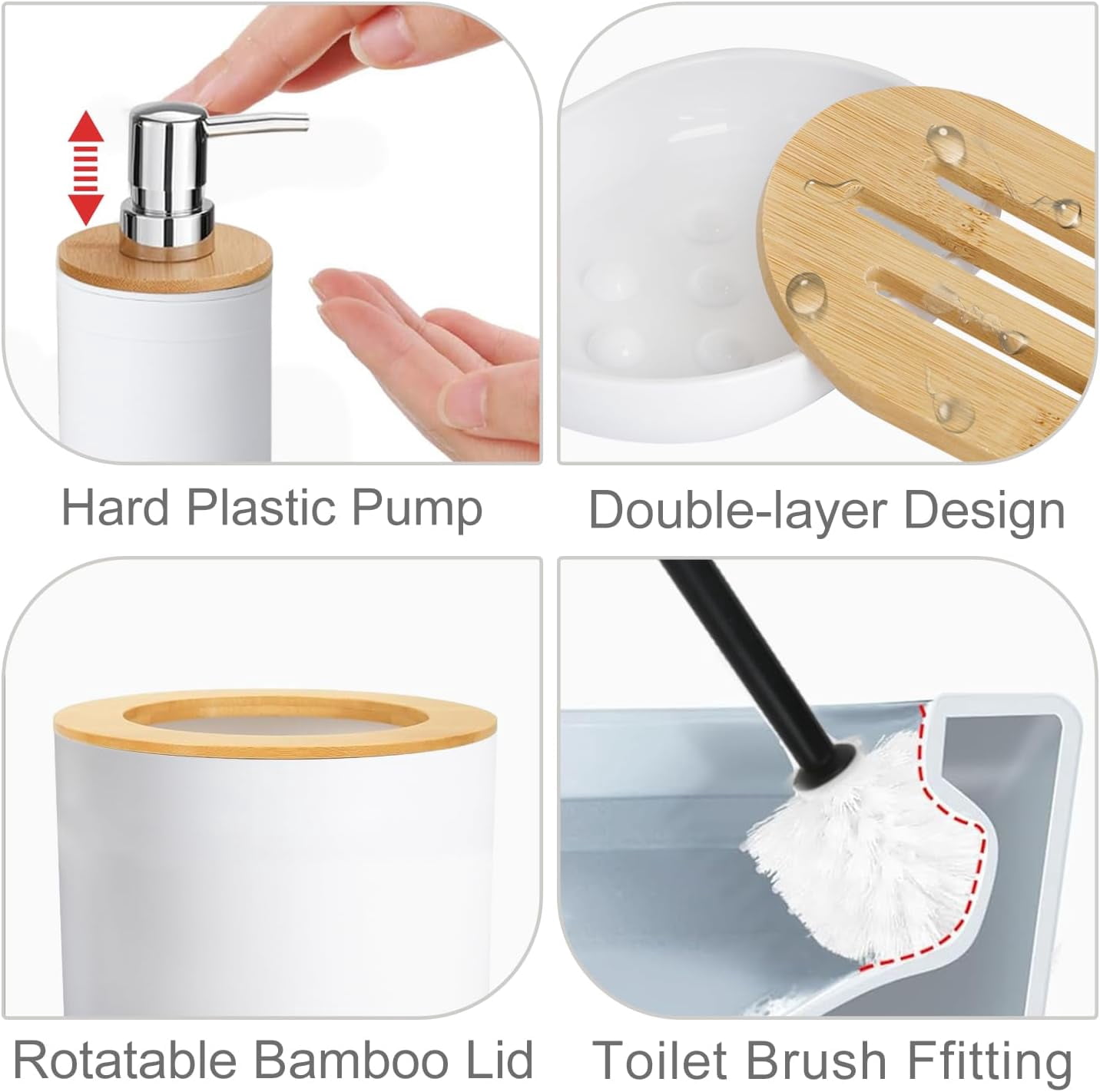 CERBIOR 6-Piece Bamboo Bathroom Accessory Set, Modern White
