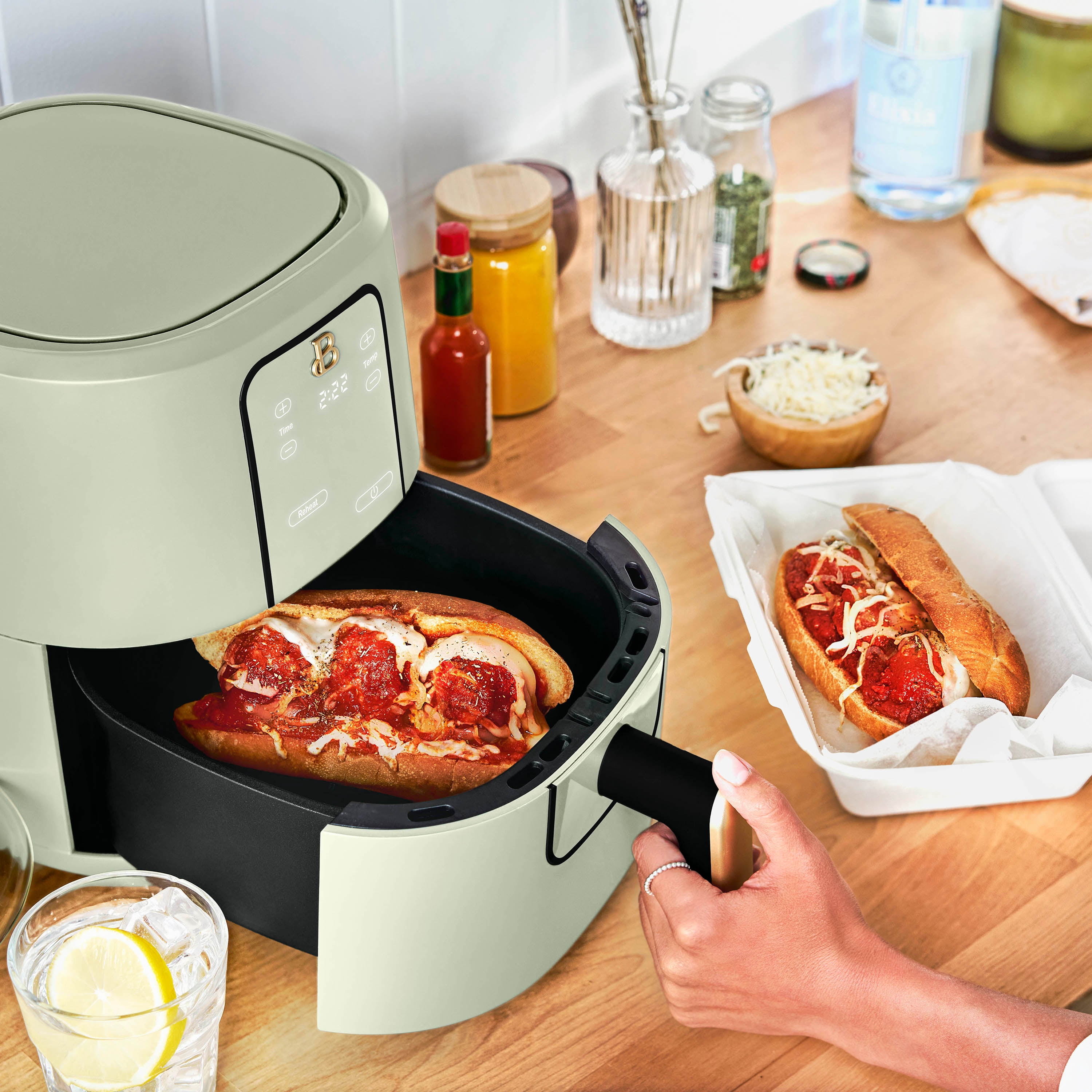 Beautiful 3 Qt Air Fryer with TurboCrisp Technology, EverGood Ceramic Nonstick Coating, Sage Green by Drew Barrymore