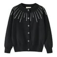 thumbnail image 4 of Girls' Rhinestone Knit Cardigan Round Neck Cotton Sweater Jacket, 4 of 17