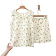 thumbnail image 5 of Bxsruta Women's Floral Print Pajama Set Sleeveless Ruffle Trim Top and Shorts 2 Piece Sleepwear for Women Lightweight Lounge Wear, 5 of 8