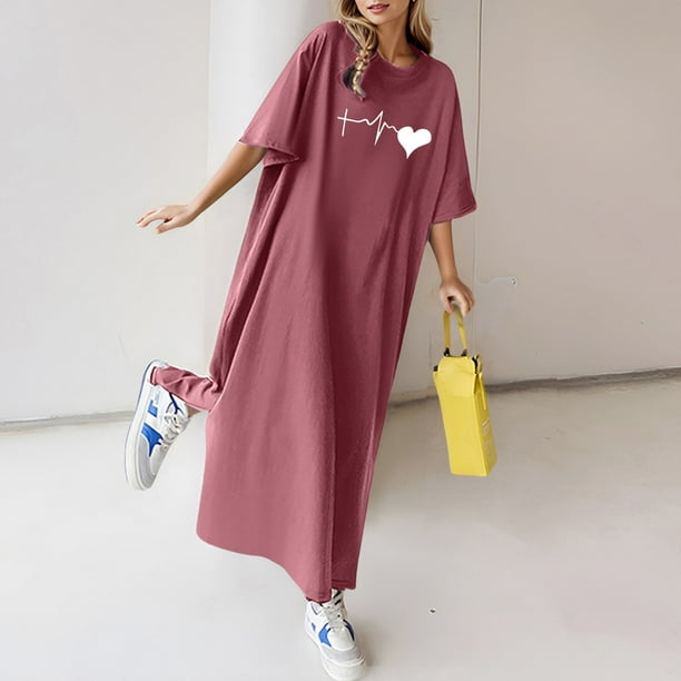 WILLBEST Maxi Vestidos de Mujer Vestido Largo de Verano Holgado Informal con Estampado de Flores y Manga Corta 441 Mediana