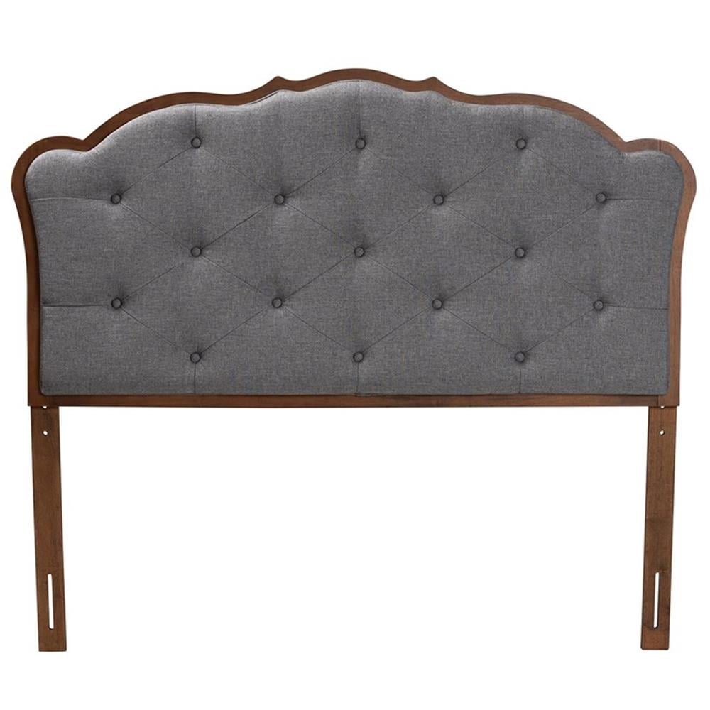 Baxton Studio Leandra Gray Fabric and Walnut Brown Wood Queen Size Headboard