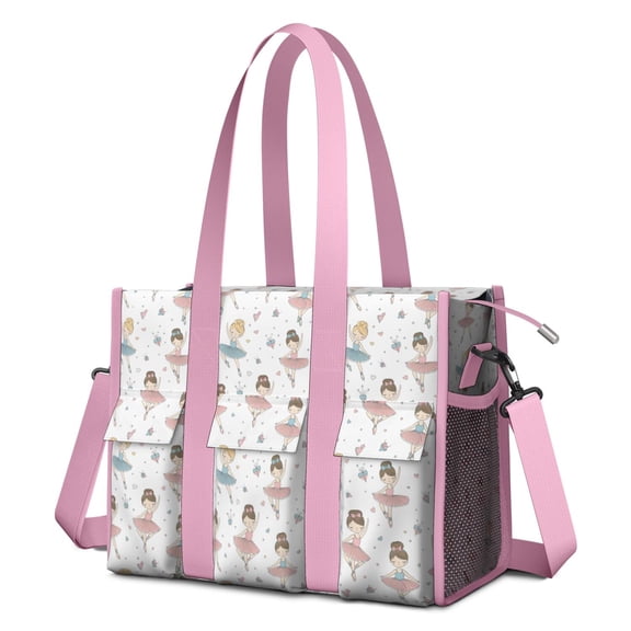 Teacher Tote Bag,Ballet Princess Pattern Teacher Utility Tote Bag,Large Work Tote Bags for Women with Multiple Pockets,Top Zipper Closure,13.8x10.6x6.7 Inch