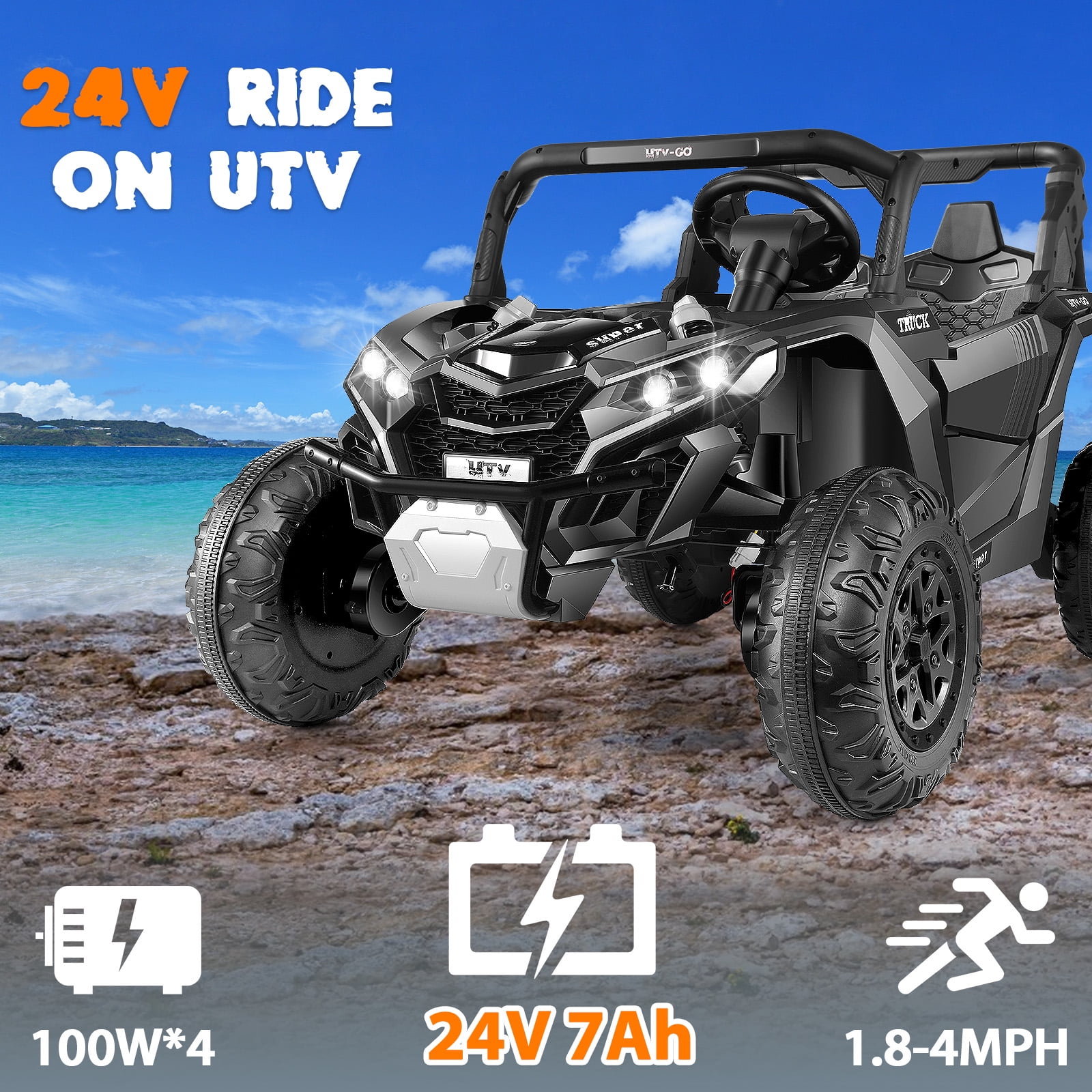 Funcid 24V Ride on Car for Kids, 2WD/4WD Switchable Ride on Car with Remote Control, 2 Seater Ride on Toys, UTV, Bluetooth, Music, LED Lights, Storage Space