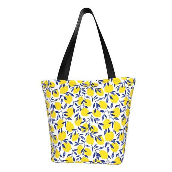 Lsque Tropical Lemon Pattern Beach Tote,Shoulder Handbag,Spacious Tote Bag,Lightweight Travel Bag,Versatile Shopping Bag